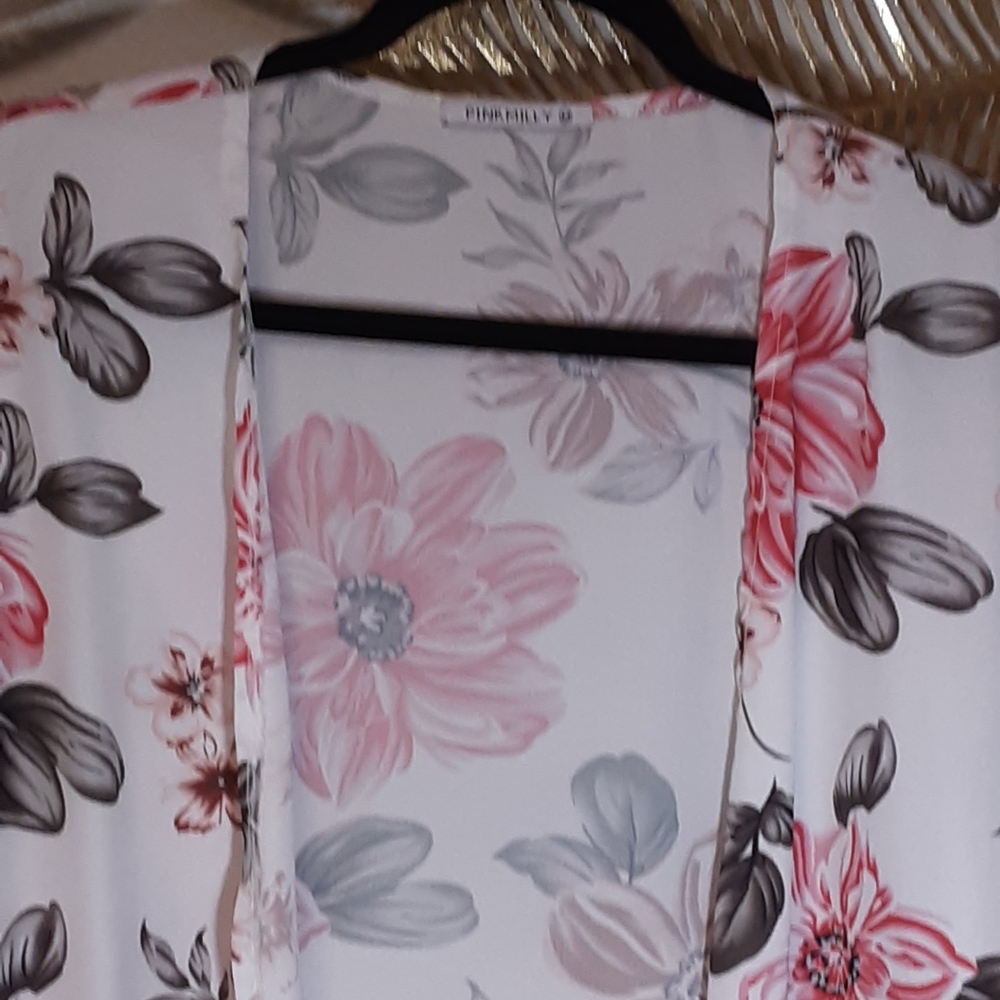 Floral Print Blouse - Pink and Gray